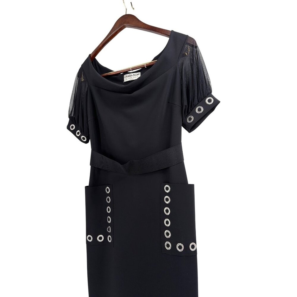 Chiara Boni La Petite Robe Galena Grommet Jersey Cocktail Dress Black Womens M - Picture 6 of 10